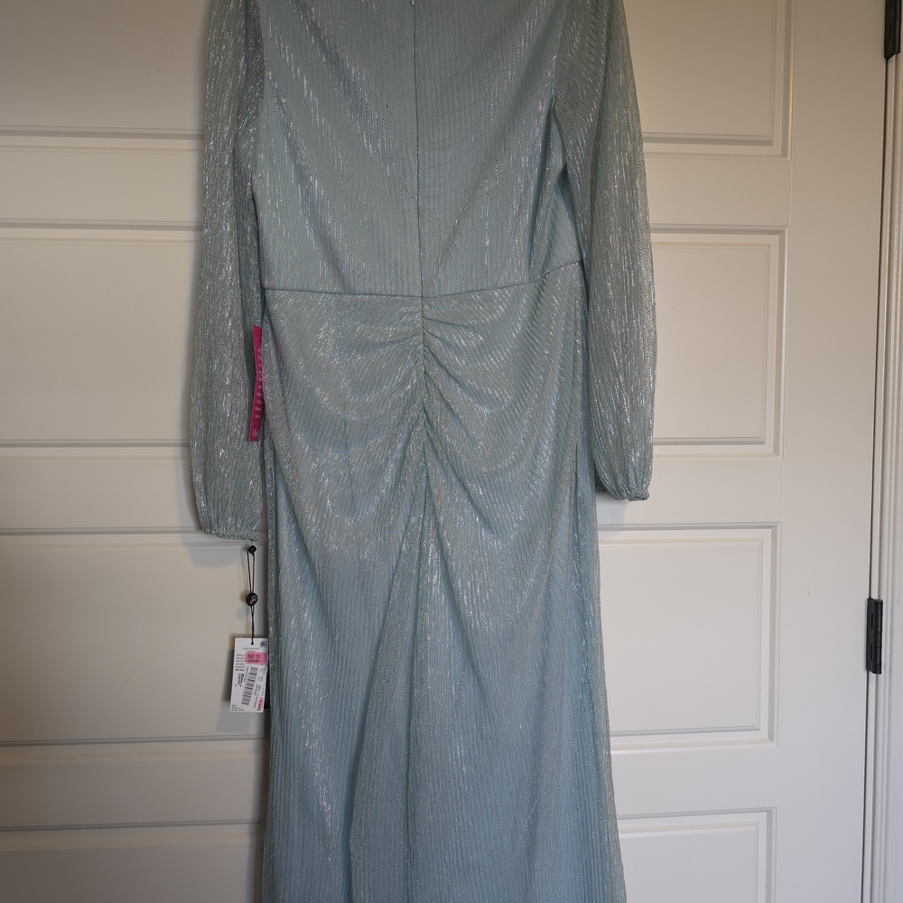 Adrianna Papell Shimmering Silver Long Sleeve Dress - Picture 2 of 3